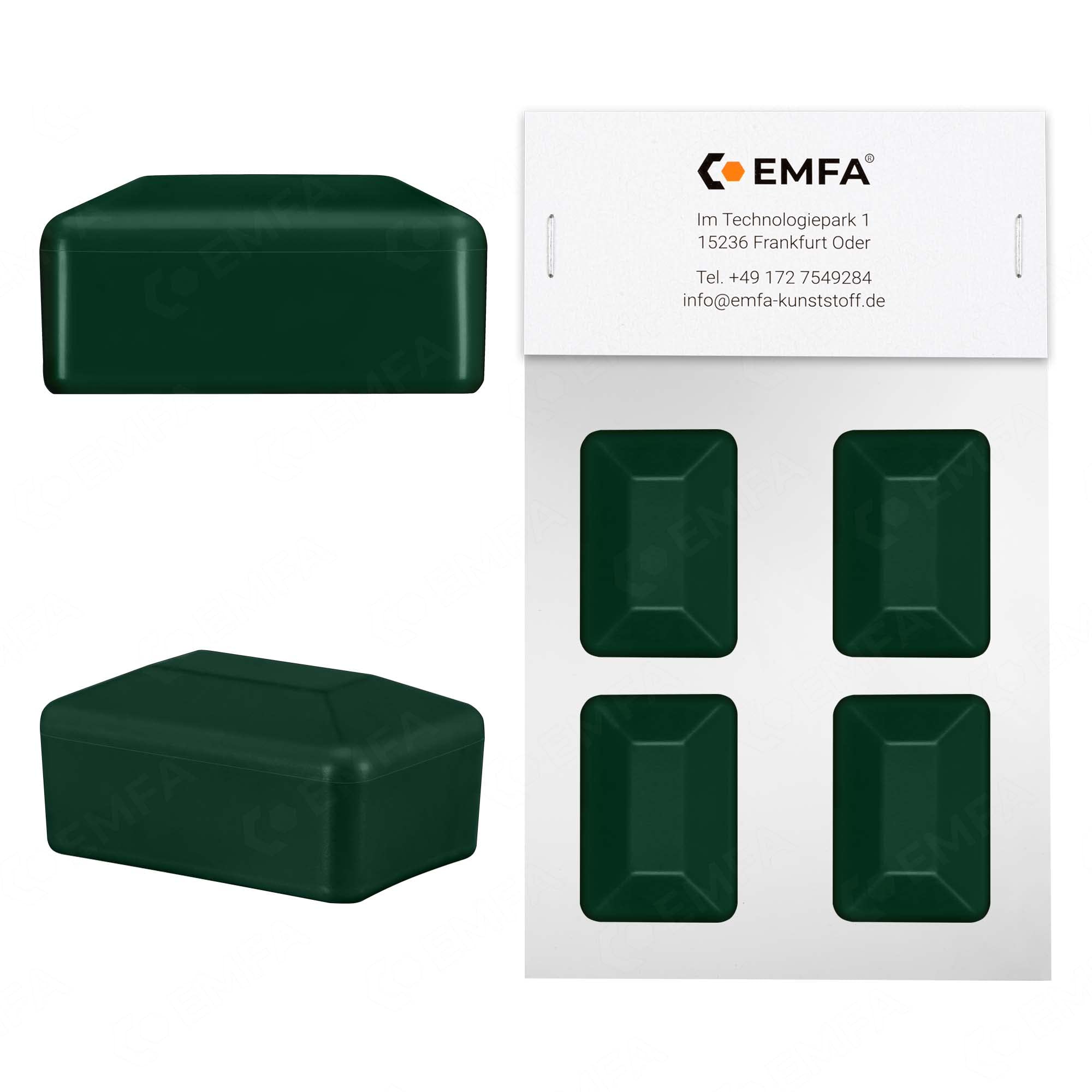 EMFAFence Post Caps, Rectangular, 60 x 40 mm, Green, Pack of 4 Post Caps, Plastic Cover Caps, Fence Caps