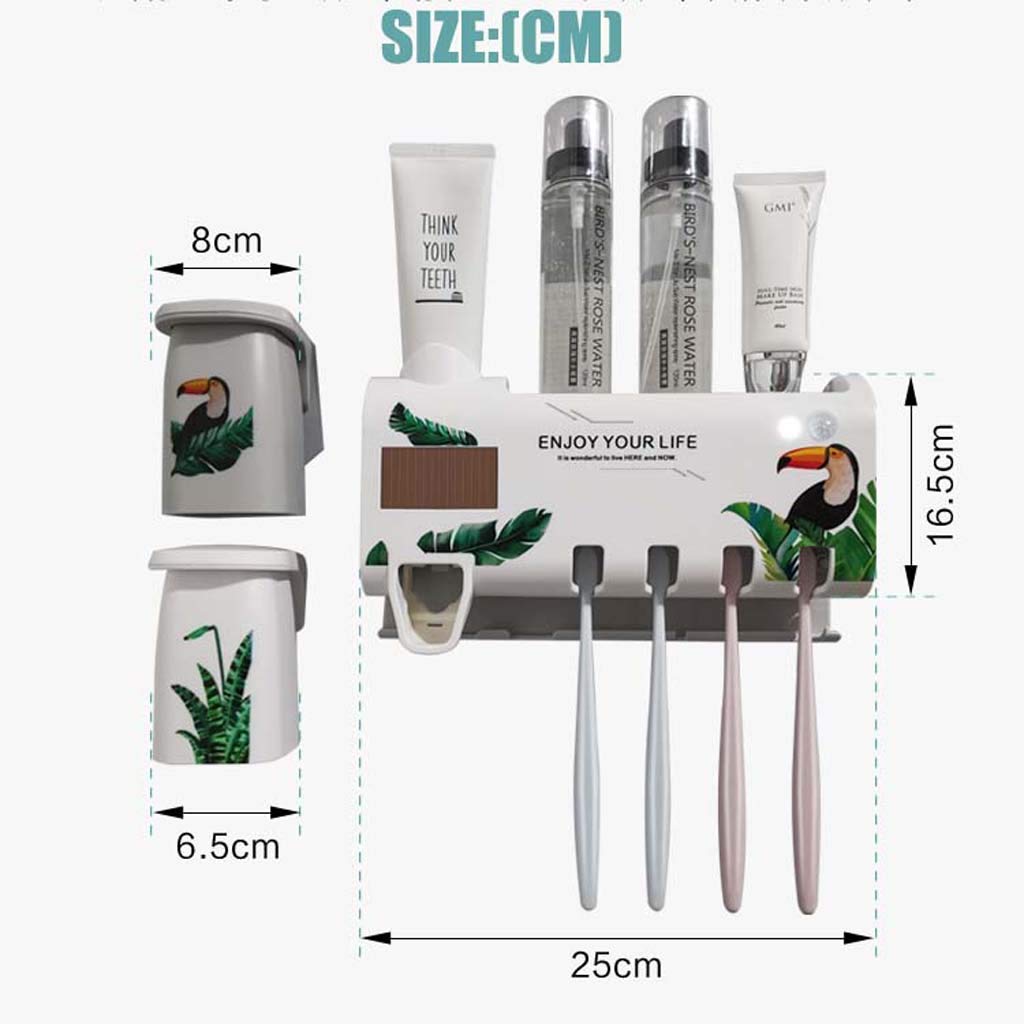 TJH Esterilizador de Cepillo de Dientes eléctrico Inteligente, Caja de Almacenamiento de Cepillo de esterilización UV, Exprimidor de Pasta Dental montado en la Pared -Instalación sin Perforaciones