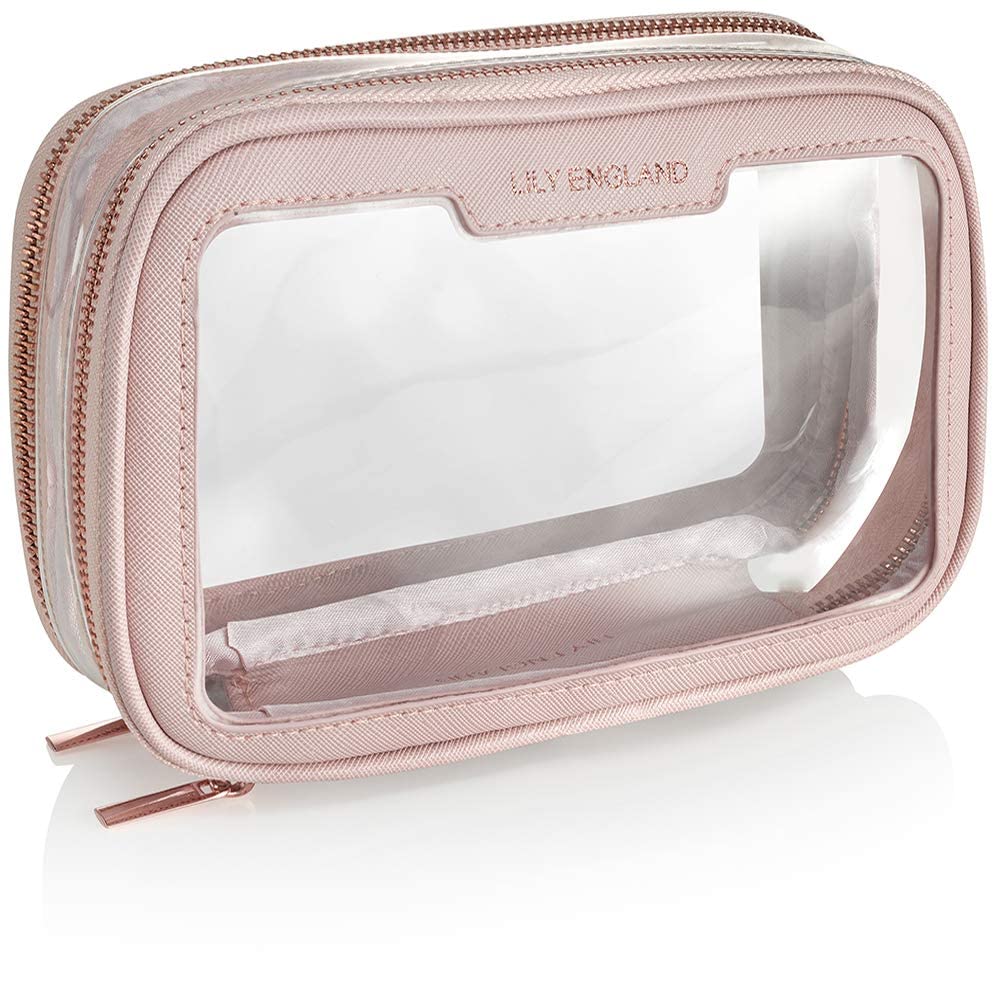 LILY ENGLAND Organizador Maquillaje para Playa – Neceser Transparente para Aeropuerto – Bolsa Maquillaje y Cosméticos – Rosa, Lily England