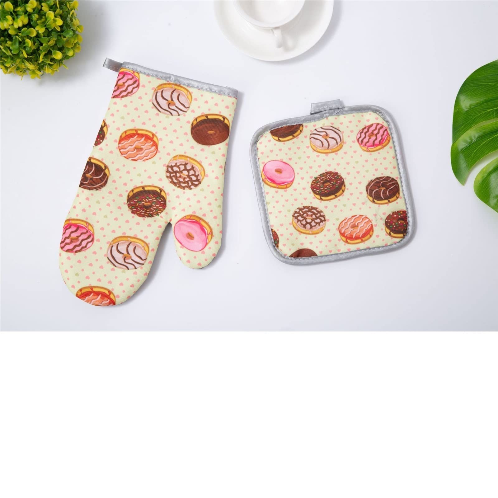 Gants isolants de Cuisson for Barbecue ou Cuisine, Gants for Micro-Ondes, Tapis de manique à Dessert, Gants de Cuisine en Coton, Coussin de manique(5)