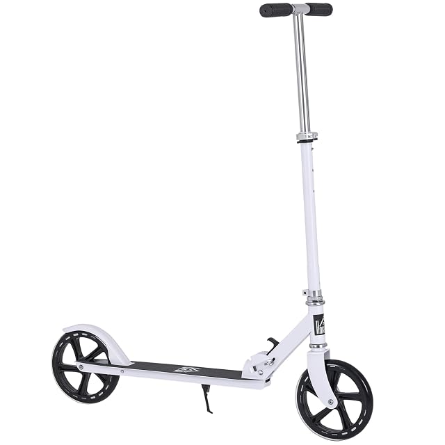 HOMCOM Patinete Plegable para 7-14 Años con Freno 88x37x75-100 cm Blanco