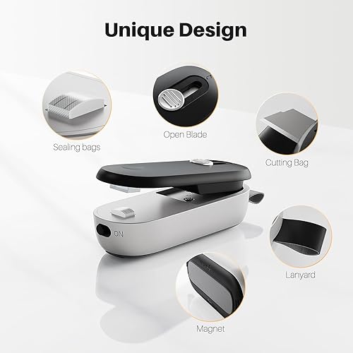 Miniatura 2 de ODSD Mini sellador de bolsas 2 en 1, sellado térmico y cortador con cordón, sellador portátil de bolsas de chips de mano para aperitivos, dulces y