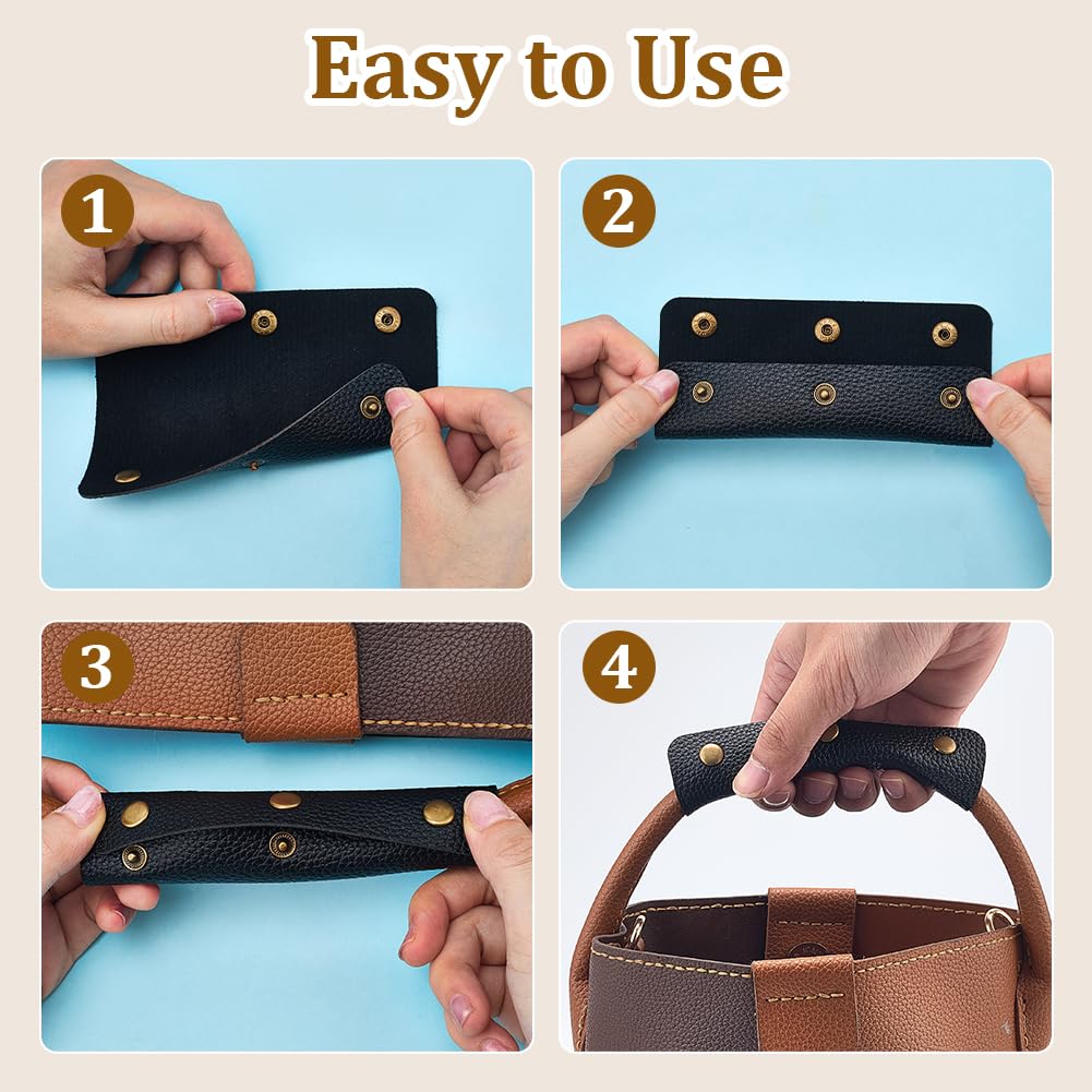 2 Funda de Piel Sintética para Asa de Bolso, Protector de Agarre con Botón A Presión de Metal, Almohadilla de Piel Suave para Correa de Equipaje, para Bolso, Maleta, Cartera, Compras