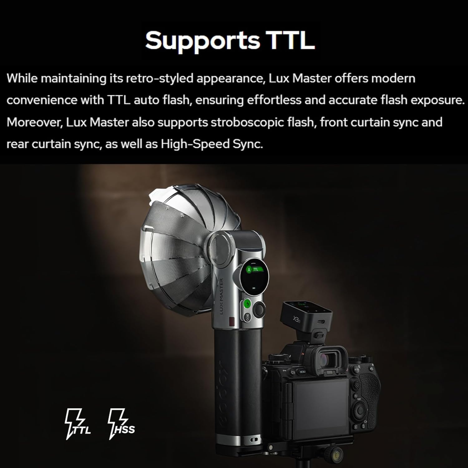 Godox Lux Master Retro TTL Camera Flash,2.4G Wireless GN25 S1/S2 Optical Control,Auto/Manuel Flash Modes Built-in 2980mAh Lithium Battery for Canon Nikon Sony Fuji Fujifilm Olympus Panasonic