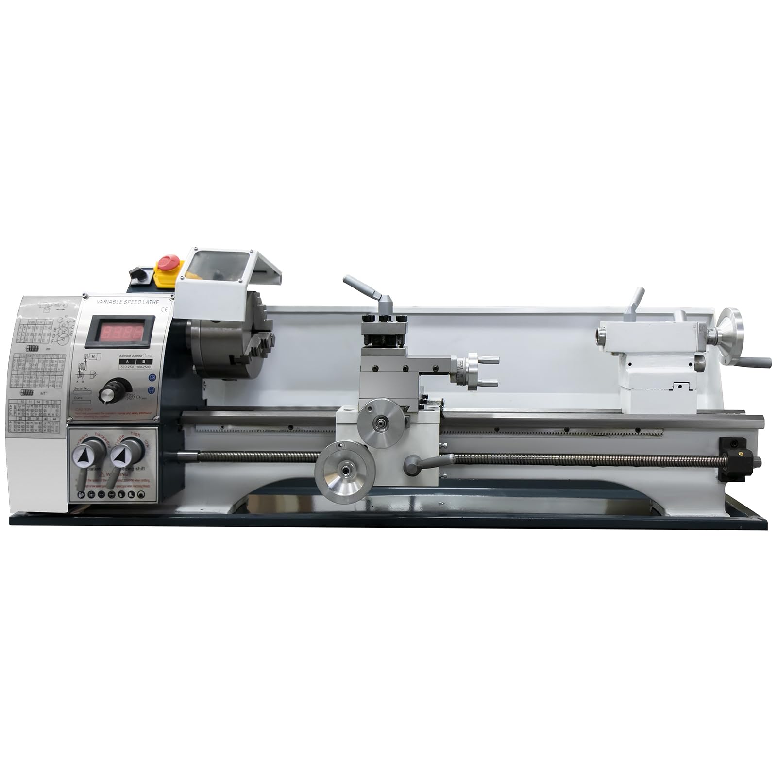 Tokarka do metalu 220 x 600 mm 1200 W, metalowa przekładnia i szczotkowany silnik, uchwyt narzędziowy i wspornik centralny, zmienna prędkość 0-3000 obr./min do gwintowania i toczenia