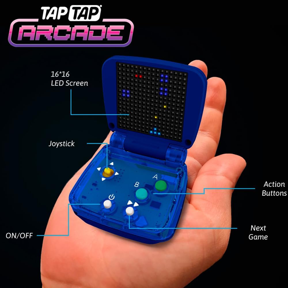 BANDAI TAPTAP Arcade FC34812 Multicolour- Palm Size Electronic Game Device - Retro Recreational Machine, Includes 10 Fun Video Games, Gift for Ages 5+