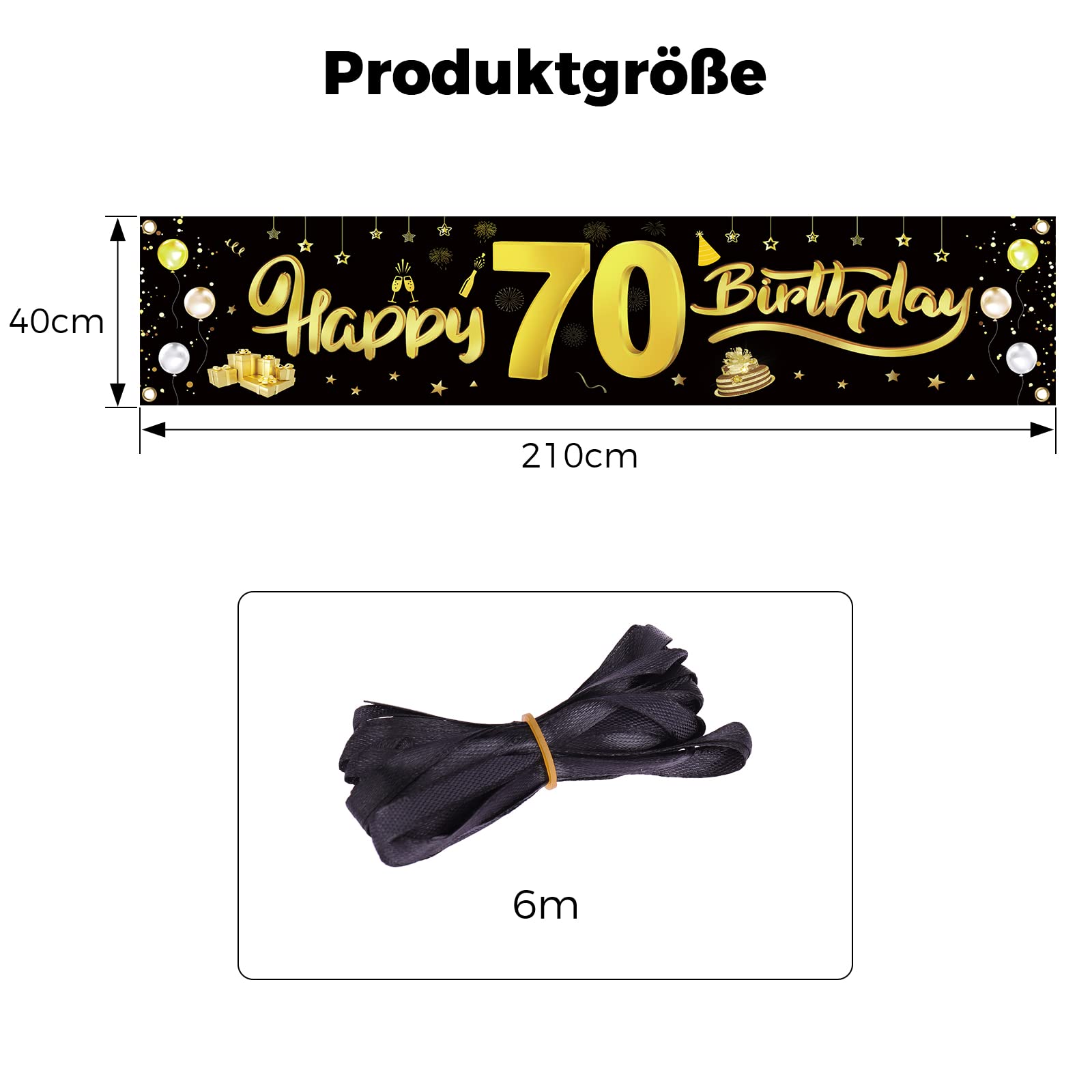 Striscione Per 70° Compleanno Con Coriandoli Arcobaleno. Bandiera Decorativa In Carta Da 1,8 Metri Con Scritta 'Happy Birthday'. Ideale Per Decorazioni Di Feste.
