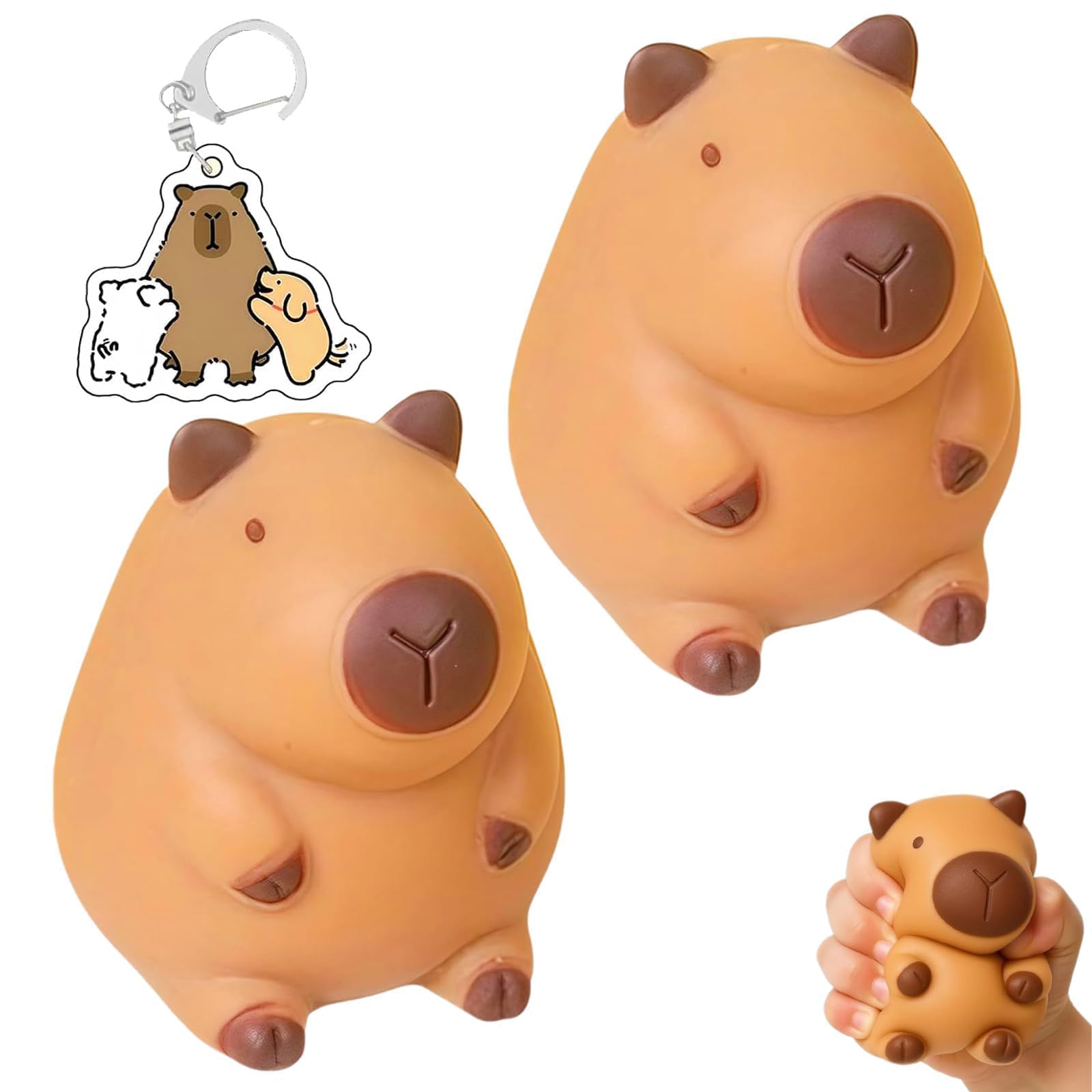 3 Pcs 8*5.5cm Stretchy Capybara Toy Set,capybara squishy Cute Stress Toys Soft Capybaras Toys Animal Stress Ball Squeeze Ball with A Keychain for Teen Capybaras Keychain