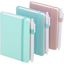 Thboxes 3 Pack Pocket Notebook Journals, 5.7" x 3.7" Hardcover Small Notepad College Ruled with Pen Holder, A6 Mini Notebook for Women Office School Work, Blue, Purple, Green