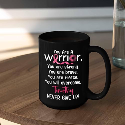 Miniatura 4 de Taza de café negra con texto en inglés You Are Strong You Are Strong You Will Overcome, taza de café negra personalizada con el nombre del guerrero