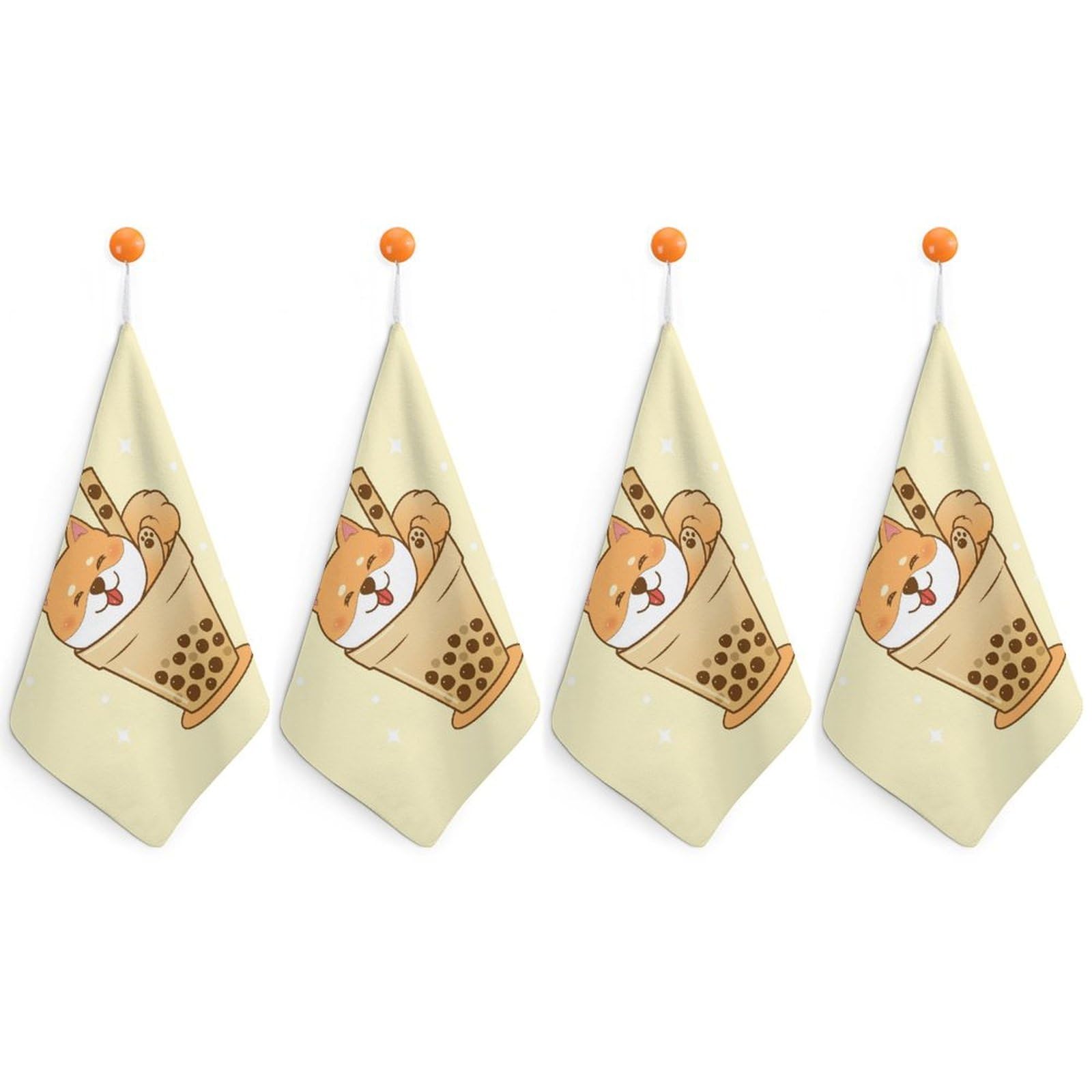 LEDFCVSU 4 Piece Hanging Hand Towels, Cute Shiba Inu Small Dry Hand Towel for Kitchen Bathroom