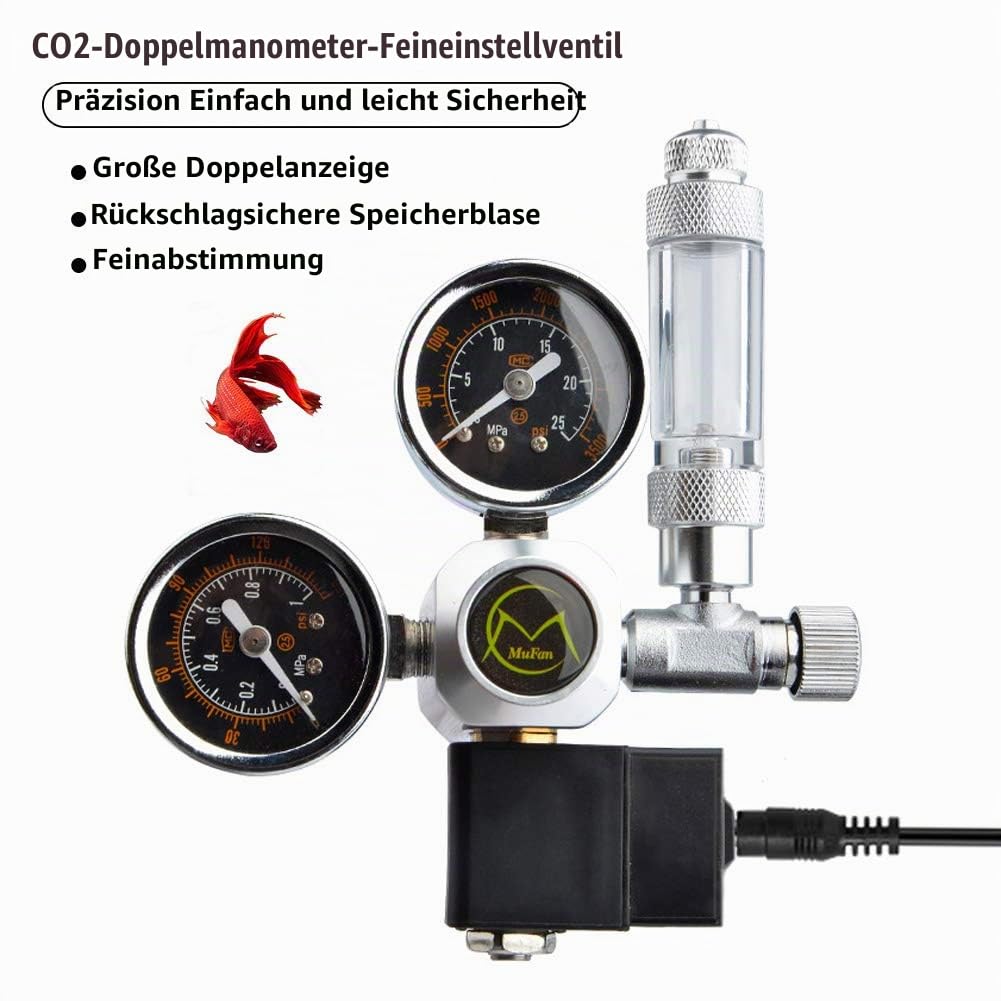 CO2 Druckminderer mit Magnetventil Manometer und Rückschlagventil,Mehrweg Aquarium Magnetventil Blasenzähler W21.8 Interface