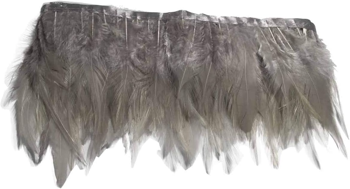 Rooster Neck Feather Fringe Trim Clothing Decoration Craft Feather 4-6inch Width per Pack of 2 Yards (Gray)