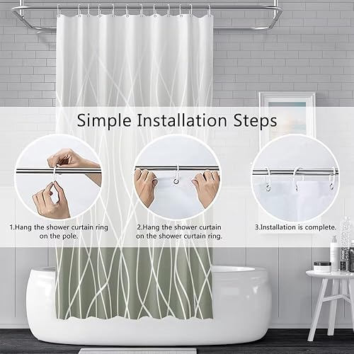 Miniatura 213 de Cortina de ducha pequeña a rayas gris claro degradado para baño, 36 x 72 pulgadas, juego de cortina de ducha geométrica para cabina de RV con Gris