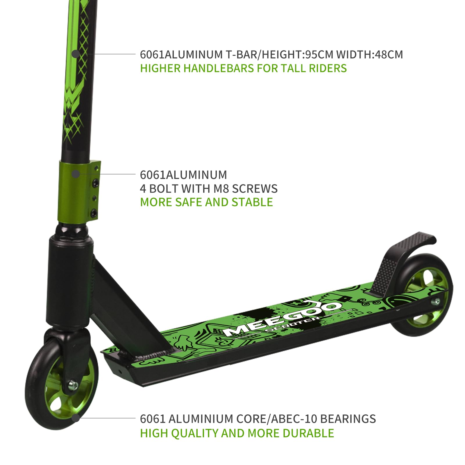 MEE GOO Patinete Pro Freestyle ABEC-10 de aleación ligera con rueda de aleación de aluminio, marco de hasta 100 kg para principiantes y avanzados, skatepark