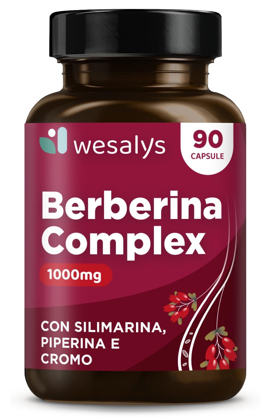 Berberina 1000mg pura alto dosaggio, Berberina Hcl potenziata con Silimarina, Pi