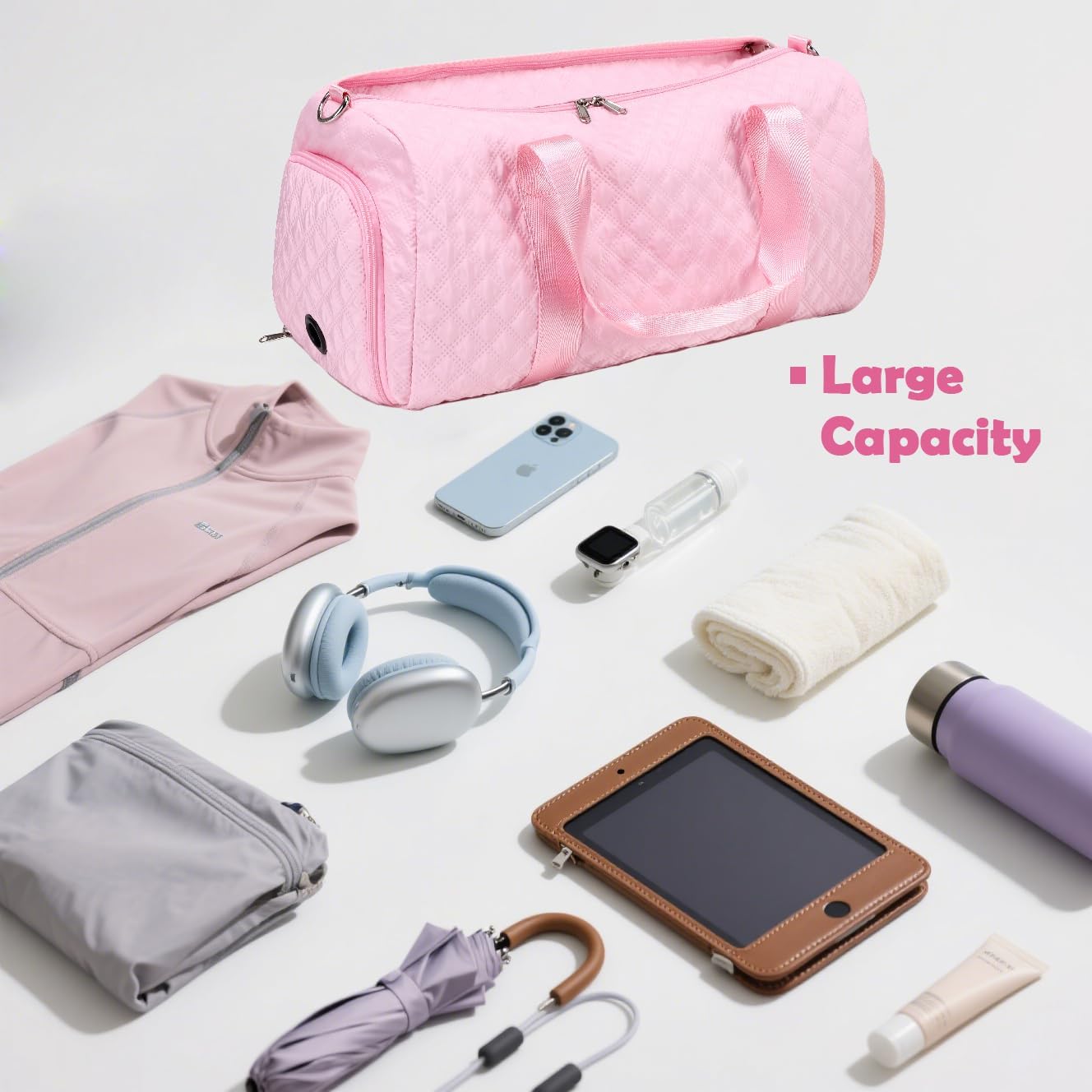 Pink Ballet Bags for Girls, Dance Duffle Bags with Wet & Shoe Compartments for Women, Overnight Travel Bags with Trolley Sleeve for Party Sleepover Bags