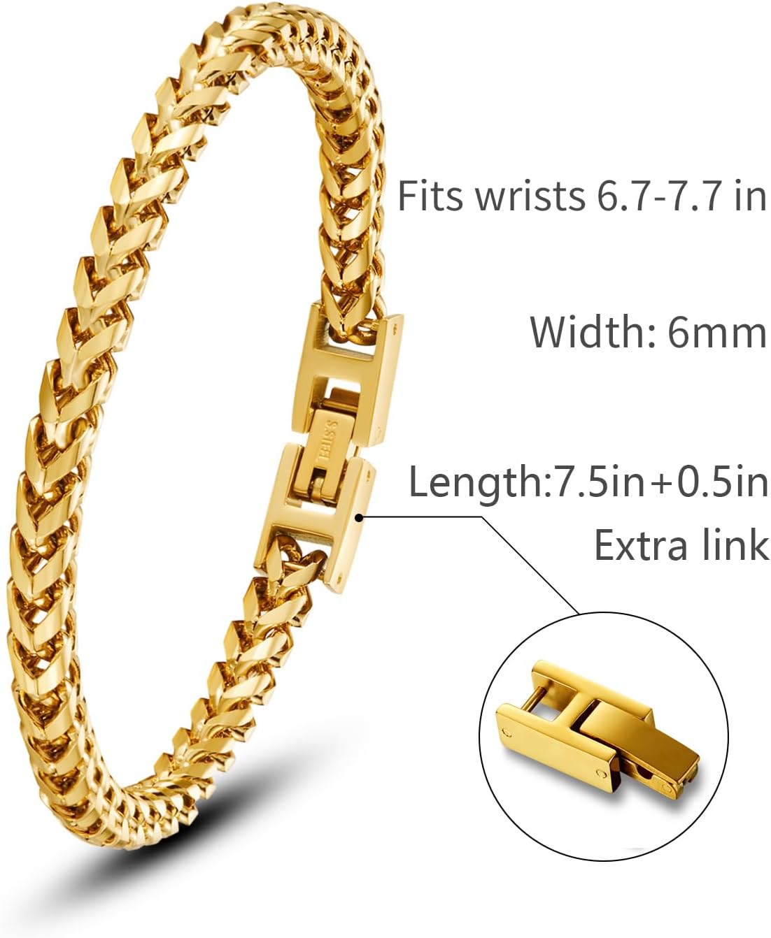 Mens Bracelet - Stainless Steel Fold Over Clasp Franco Chain Bracelets for Men Jewelry Gifts for Dad Grandpa Husband - Image 2