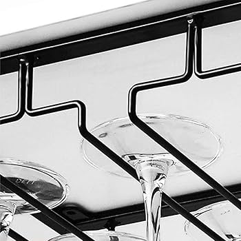 Support à Verres Suspendu Willonin - 6 Rails Pour 12-18 Verres, Noir, 60x22.5x5.5 Cm