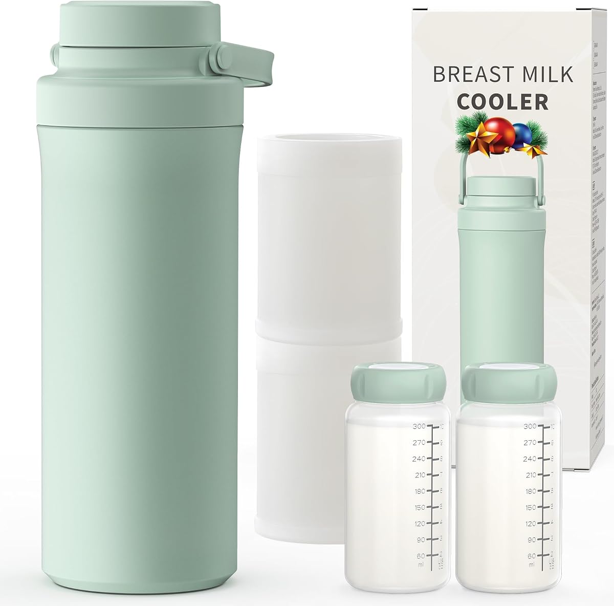22oz Breast Milk Cooler Bottle, 24H Ice-Free Cooling | with 360° Surrounded Cooling, Portable Milk Chiller for Breastmilk with 2pcs Baby Bottles for Baby, BPA-Free
