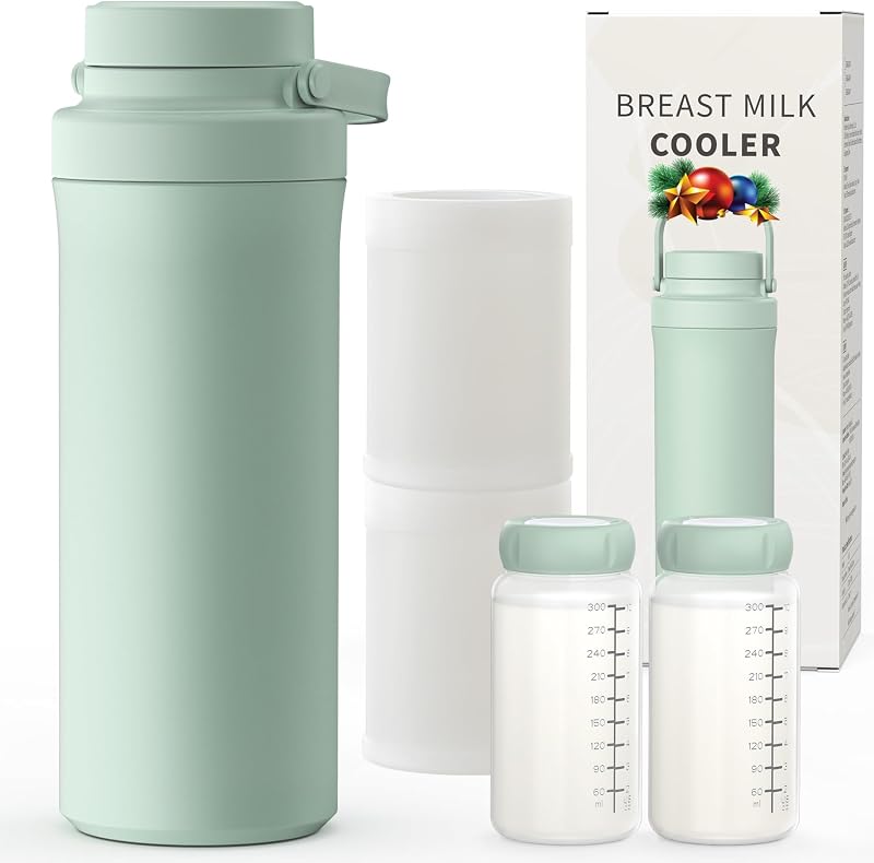 22oz Breast Milk Cooler Bottle, 24H Ice-Free Cooling | with 360° Surrounded Cooling, Portable Milk Chiller for Breastmilk with 2pcs Baby Bottles for Baby, BPA-Free
