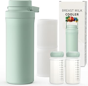 Xaproo 650ml Breast Milk Cooler Bottle, Portable Milk Cooler for Breastmilk with 360 Cooling for 24 Hours, Millk Chiller with 2pcs Baby Bottles, Breastmilk Storage Bags for Baby, BPA-Free