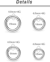 Vista 53 de Ocptiy 6G 8G 12G 14G 16G Anillos de tabique con bisagras Calibradores Túneles Tapones Pendientes Kit de estiramiento de acero quirúrgico con Juego