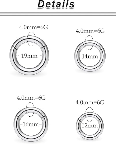 Miniatura 53 de Ocptiy 6G 8G 12G 14G 16G Anillos de tabique con bisagras Calibradores Túneles Tapones Pendientes Kit de estiramiento de acero quirúrgico con Juego