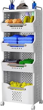Laundry Basket with Wheels,Plastic,4-Tier Rolling Laundry Hamper