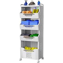 Laundry Basket with Wheels,Plastic,4-Tier Rolling Laundry Hamper