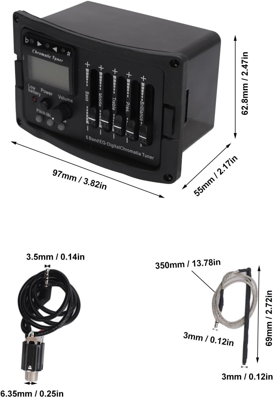 5 Band Guitar Preamp EQ Equalizer Professional Acoustic Preamplifier with Tuner