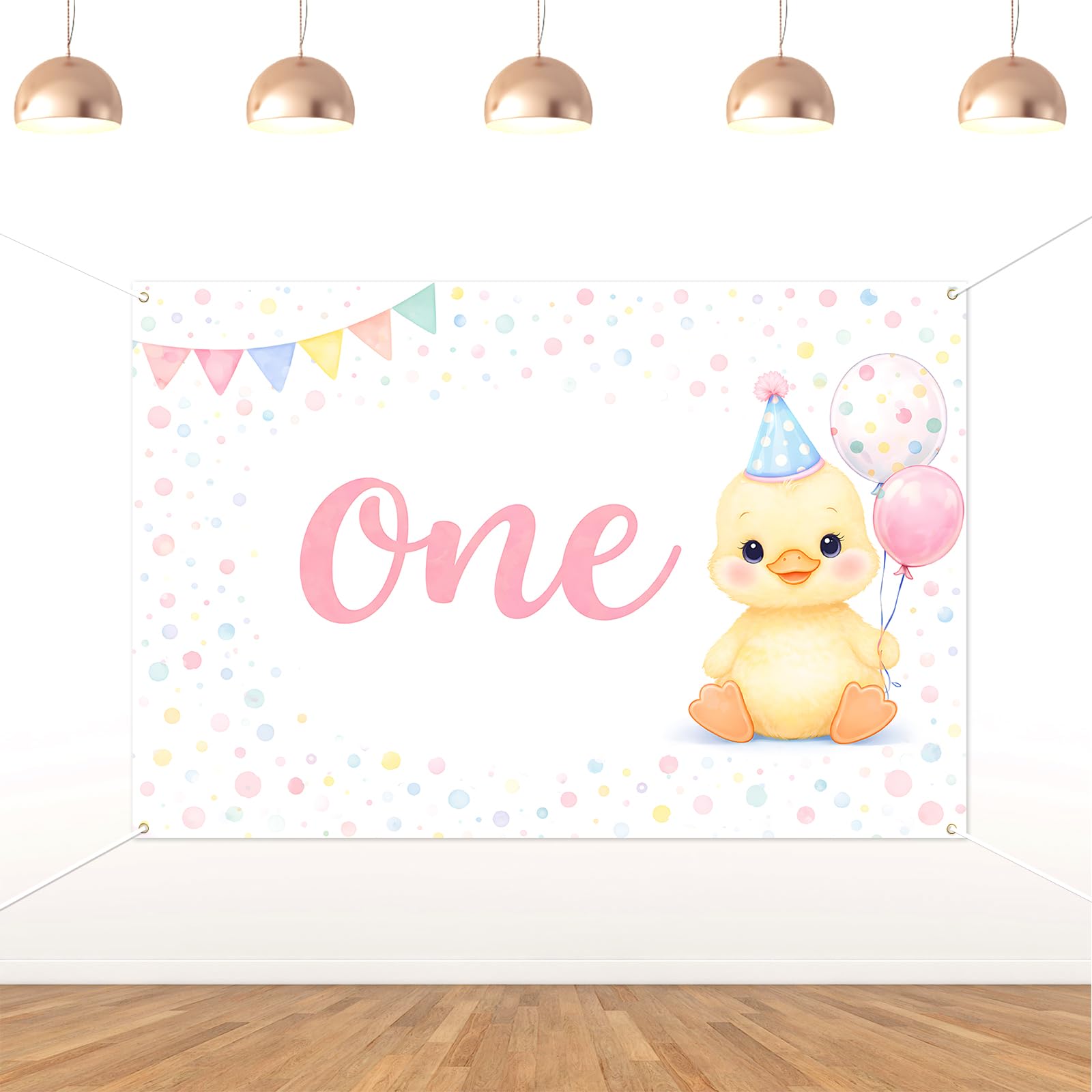 YO PERREO SOLA Duck Birthday Backdrop 5x3ft First Birthday Girl Decor Cute Watercolor Party Decor Duck Theme Birthday Banner One Girl Photo Booth Background Dessert Table Wall Decoration