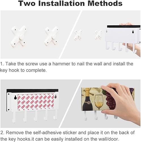 Miniatura 3 de Botella de vino y uva, 5 ganchos, soporte de pared, soporte para llaves, estante organizador para entrada, vestíbulo, pasillo, cocina, oficina,