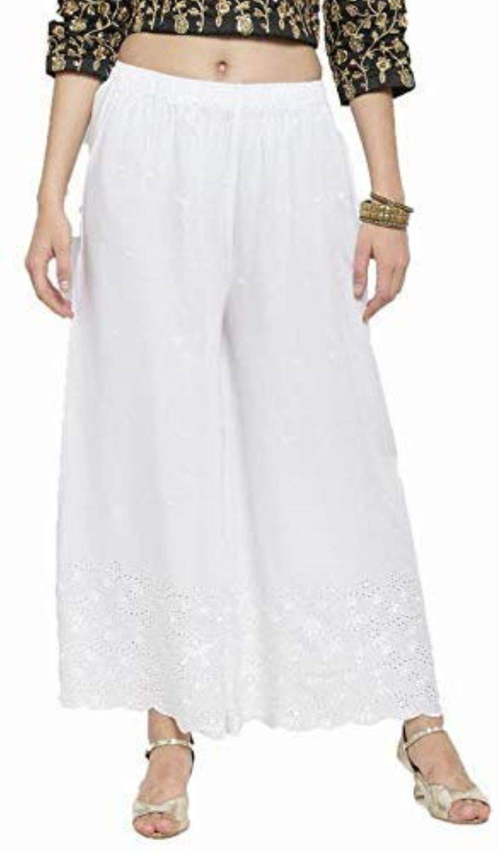 tnq Women's Rayon Lucknow Chicken Work Embroidered Palazzos (FREE SIZE)-picture-39