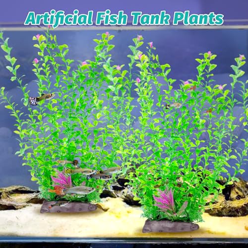 Image of Hamiledyi Aquarium Plastic Plants Aquarium Decor Artificial Fish Tank Plants,Tall Fish Tank Decorations, Extra Large Aquarium Plant 20.4-inch Tall,2PCS