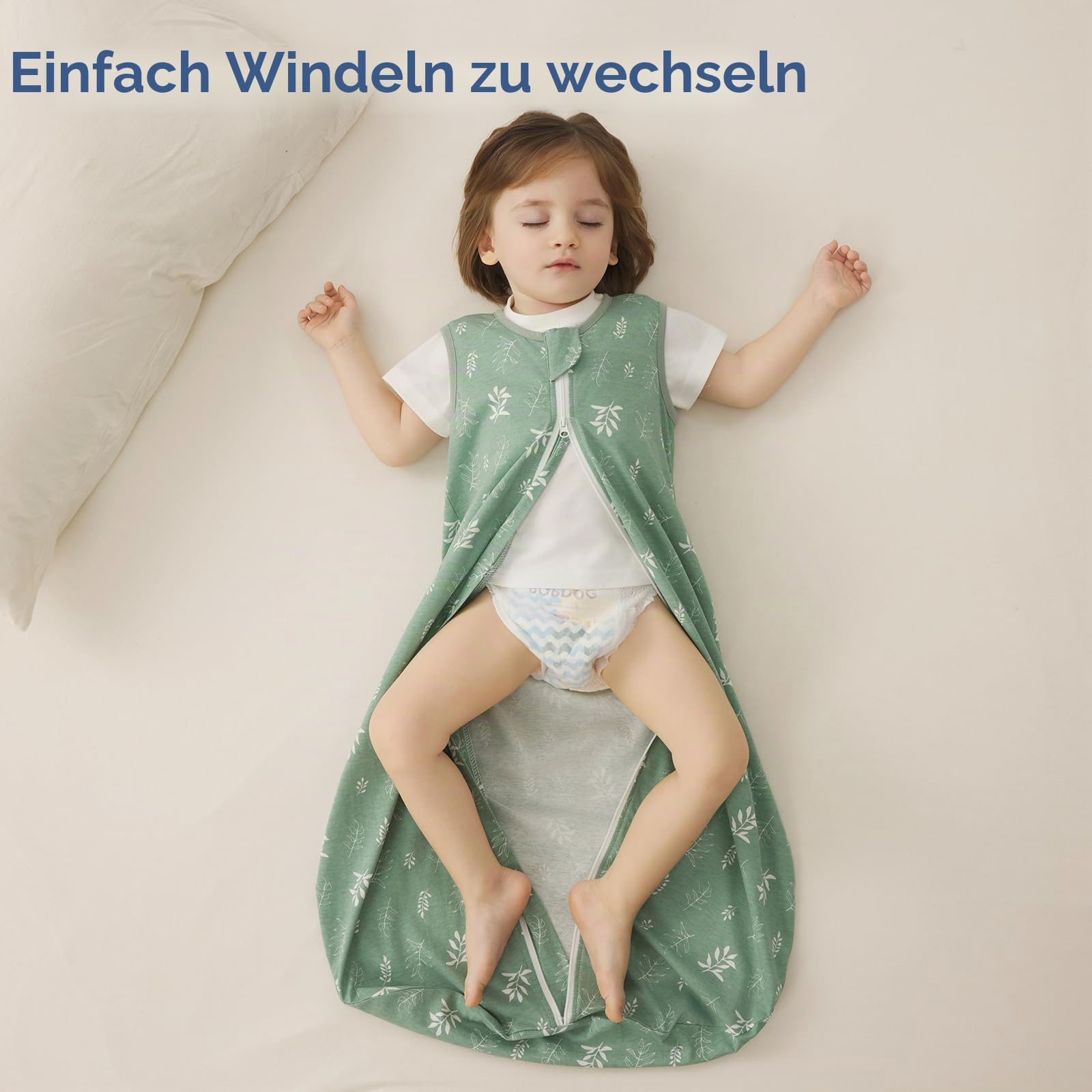 Duomiaomiao Baby Schlafsack Sommer 1.0 Tog-100% Baumwolle 2er Pack Sommerschlafsack Herbst Babyschlafsack 85 cm für Mädchen Jungen Neugeborene 6-18 Monate (Grüne Blätter)