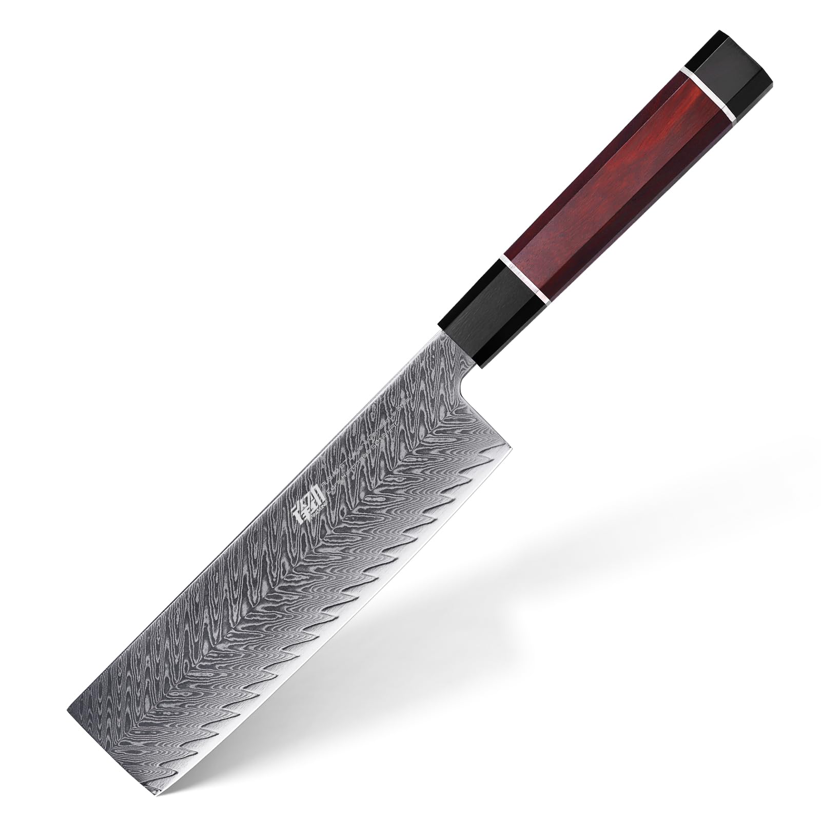 FINDKING Cuchillo Nakiri Verduras Damasco 19,6cm Estilo Japonés Samurai | Acero Damasco, estilo japonés, cuchillo Nakiri verduras, hoja recta, cortar picar verduras, cocina precisa, serie Samurai