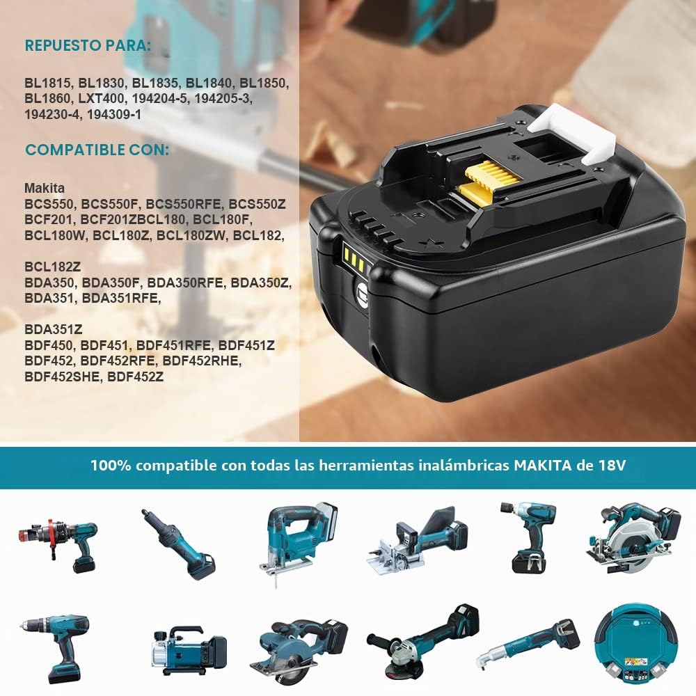 LabTEC 2 Packs BL1850 18V 5000mAh Baterías de Litio de Repuesto para Makita 18V BL1815 BL1830 BL1835 BL184 BL1860 LXT400 Herramienta Eléctrica sin Cable con Indicador LED