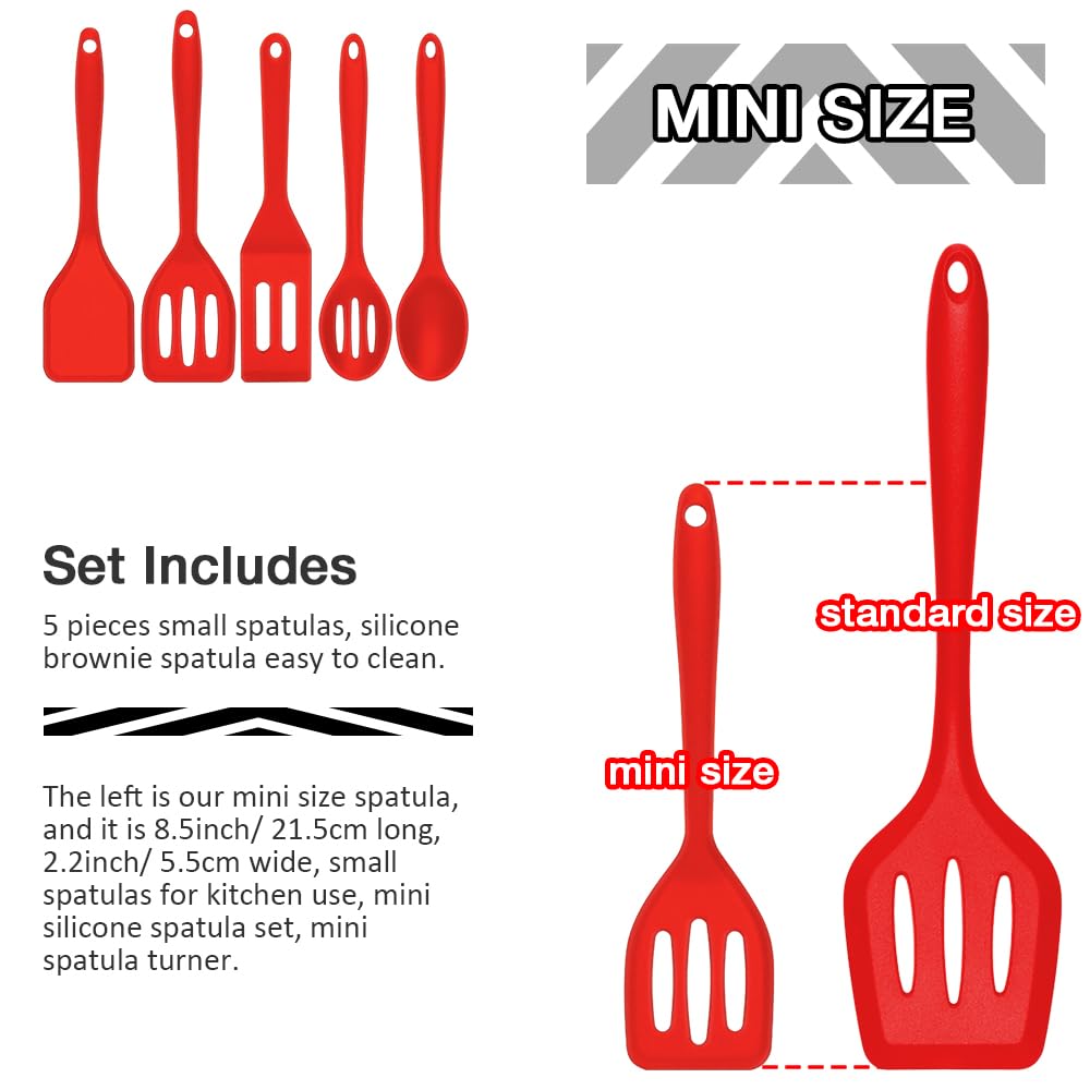 5 mini espátulas de silicona, pequeña espátula de silicona roja, pequeña espátula de brownie fácil de limpiar, espátulas pequeñas para uso en la cocina 5
