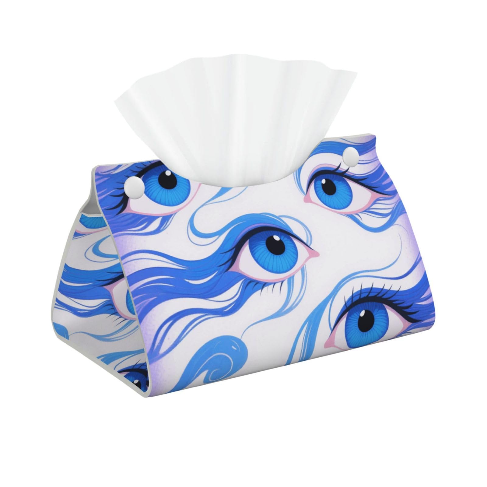 Pu Leather Tissue Box Cover, Funny Blue Eyes Rectangle Tissue Case Covers Decorative Tissue Box Holder Waterproof Tissue Holder Organizer for Bathroom Home Office