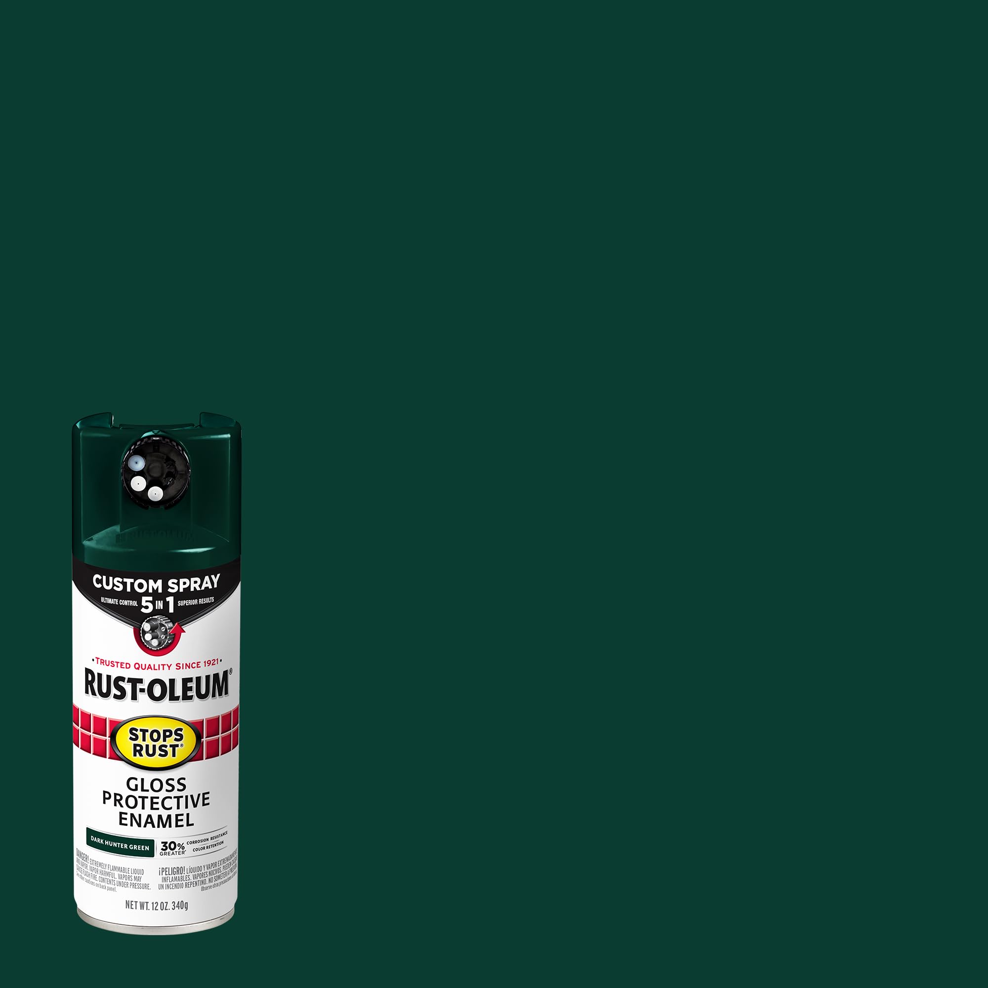 Rust-Oleum 376902 Stops Rust Custom Spray 5-in-1 Spray Paint, 12 oz, Gloss Dark Hunter Green, (Pack of 1)