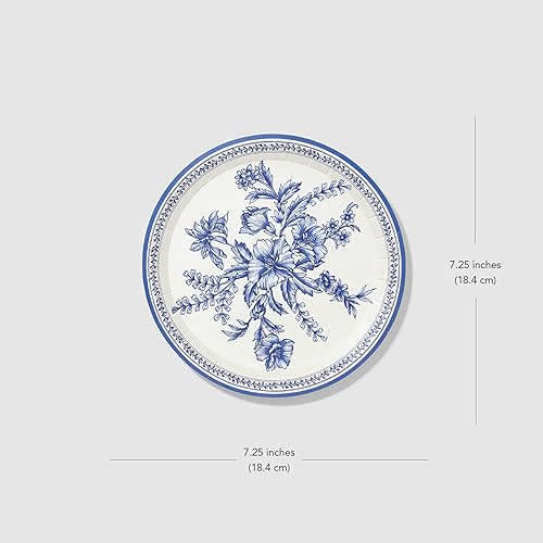 Miniatura 3 de Coterie Platos de papel florales azules (juego de 10 platos pequeños)  Platos de papel azul y blanco para novia y baby shower, fiesta de jardín,
