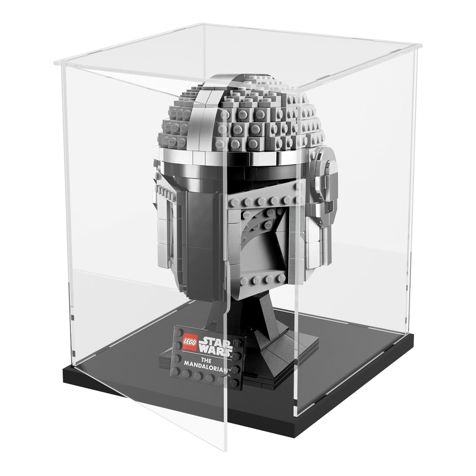 Choowin Acrylic Display Case for Lego Star Wars Helmet Mandalorian Helmet 75328 75408 75304 for Lego R2D2 75379 Thickened Clear Display Cases for Collectibles Assemble Dustproof Box with Door, Black