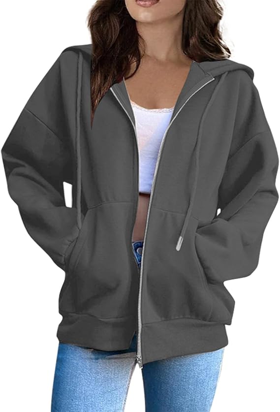 OIOLOYJM Zipper Hoodies for Women Long Sleeve Oversized Sweatshirts Y2k Drawstring Soft Jacket 2025 Fall Fashion with Pockets