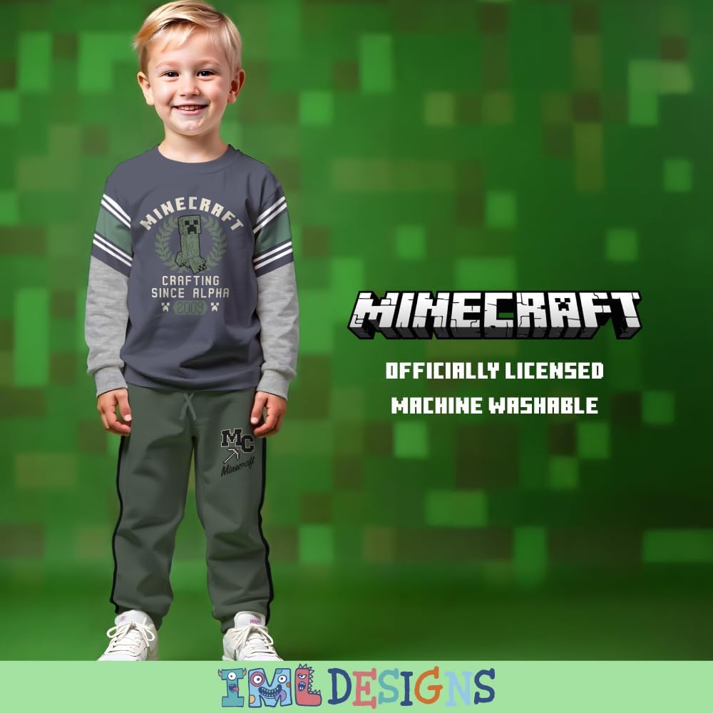 Minecraft Creeper Boys 2-Piece Jersey Set, Long Sleeve Active Mesh T-Shirt & Jogger Pants Bundle for Kids - Image 4