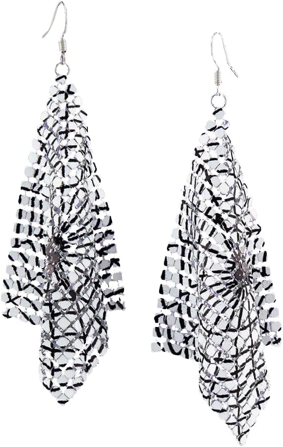 Spiderweb Mesh Earrings, Halloween Metallic Silver Drop Earrings, Jewelry for Women