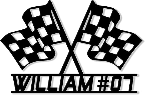 Miniatura 7 de Letrero de metal personalizado de carreras – Decoración de pared con nombre personalizado para dormitorio, garaje o cueva de hombre – Regalo para