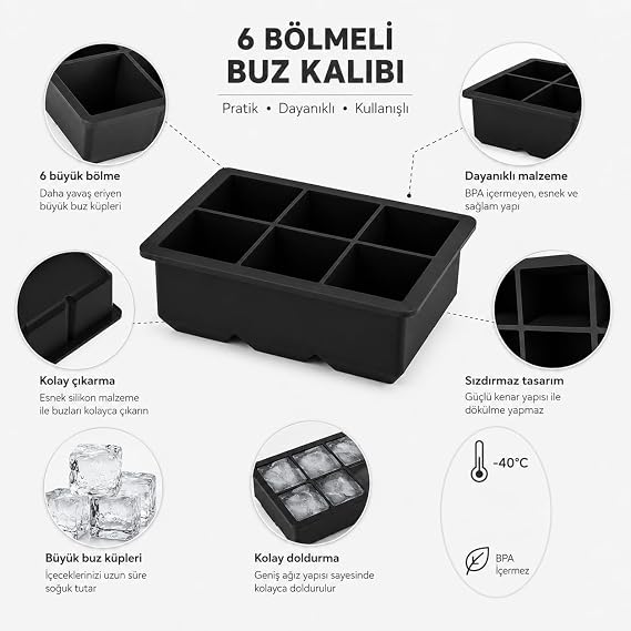 Orret Home Square Ice Mould | قالب مكعبات الثلج متعدد الأغراض | | | Square Ice Cube Bowl 6 Compartment  قوالب ثلج سهلة الإصدار للقهوة الفريزر محلي الصنع (قطعتان)
