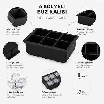 Orret Home Square Ice Mould | قالب مكعبات الثلج متعدد الأغراض | | | Square Ice Cube Bowl 6 Compartment قوالب ثلج سهلة الإصدار للقهوة الفريزر محلي الصنع (قطعتان)