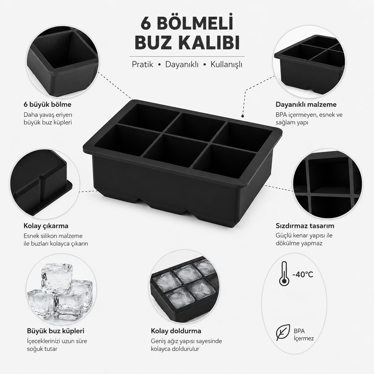 Orret Home Kare Buz Kalıbı | Çok Amaçlı Buz Küpü Kalıbı | | Kare Buz Küpü Kasesi 6 Bölmeli | Kolay Serbest Bırakma Kahve Ev Yapımı Dondurucu için Buz Kalıpları (1 Adet)